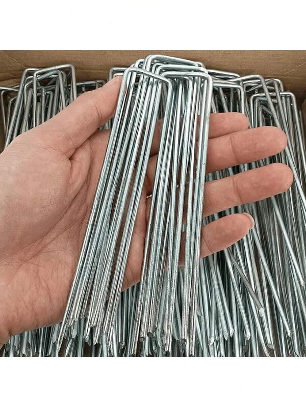 20 piezas Estacas de jardín galvanizadas de alta resistencia - Estacas de acero pesado para plantas para deshierbar, estacas de anclaje para cubiertas del suelo, estacas para cercas y césped artificial - Estacas para el jardín de efecto duradero, herramientas de jardinería