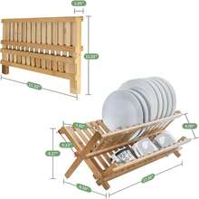 Escurreplatos de bambú, escurreplatos de bambú de 2 niveles, escurreplatos plegable y enrollable para encimera de cocina, escurreplatos de madera de Natural