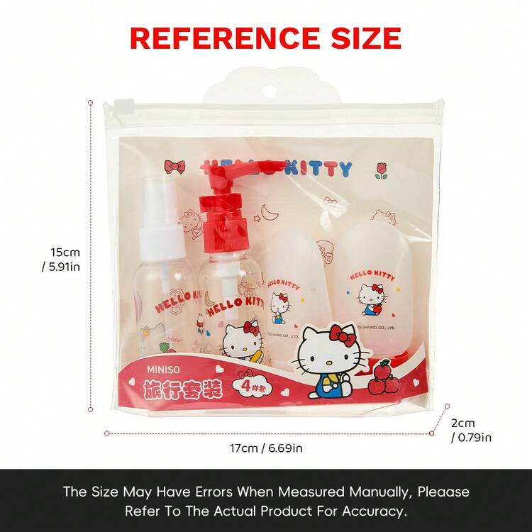Miniso Juego de viaje portátil de Sanrio Hello Kitty (4 piezas), compacto y ligero para un fácil transporte, ideal para salir y viajar (1 pieza) - Multicolor - Añade 10