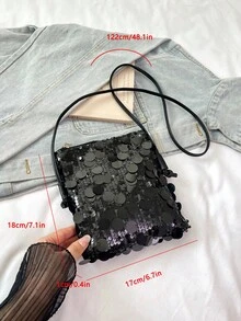 迷你亮片单肩包，个性纹理极简包，优雅手拿包，亮片手提包迷你方包，时尚亮片女士手机包，链条装饰可容纳手机和硬币，适合购物 - 黑色 - 查看 12