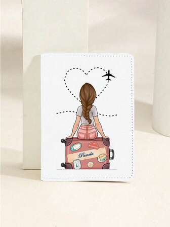 1pc Travel Passport Bifold Wallet, With Travel Symbols Print Pattern Passport Case For Women Luggage Accessories For Travel Credit Card Traffic Card Holder