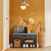 SoBuy FSR45-HG, Hallway Shoe Rack Shoe Cabinet Shoe Bench With Lift Up Bench Top And Seat Cushion, White - Dark Grey - View 4