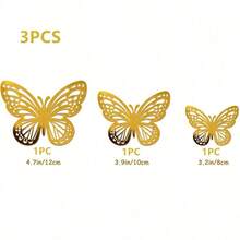 24件金色蝴蝶装饰套装，2种款式，3种尺寸，3D蝴蝶贴纸，纸杯蛋糕装饰，金色纸质蝴蝶贴纸，适用于生日、婴儿派对、儿童房、女孩房装饰、贴纸、墙贴、乙烯基贴纸、家居装饰、春季装饰、Rama装饰礼品、毕业典礼、万圣节、圣诞节节日礼物、生日餐桌中心装饰、卧室墙面装饰 - 金色 - 查看 11
