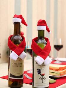 2pcs Christmas Wine Bottle Decoration Hats, Party Wine Bottle Hat Scarf, Christmas Wine Bottle Covers