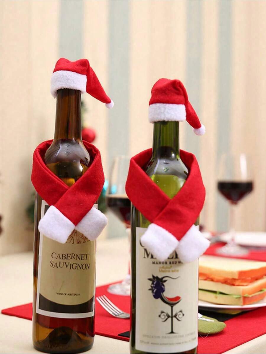 2pcs Christmas Wine Bottle Decoration Hats, Party Wine Bottle Hat Scarf, Christmas Wine Bottle Covers