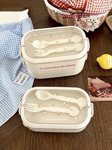 1 Set Student Bento Box With Fork And Spoon, Floral Pattern Lunch Box, Food Container Bento Box, Insulated Adult Lunch Box For Office Workers, Divided Kitchen Food Storage Box With Lid, Lunch Box, School Lunch Box - Multicolor - View 11