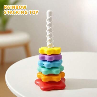 星彩虹塔旋转堆叠玩具，彩色套圈，儿童益智早教玩具积木形状匹配、色彩识别、手眼协调和旋转拼图，生日、圣诞节或万圣节的完美礼物，适合男孩和女孩，适合返校季、万圣节、圣诞节