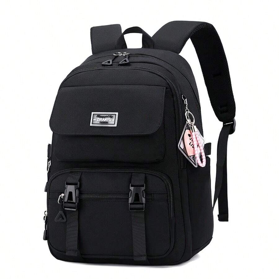 1pc Teen Casual Backpack - Stylish School & Travel Daypack With Laptop Sleeve, Lightweight Rucksack For Daily Use - Black - View 1