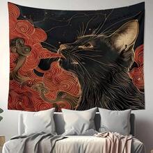 A Tapestry Featuring An Asian Ukiyo-E Style Cat Amidst Clouds And Waves, Complete With Additions, Perfect For Decorating Walls In Homes, Dorms, Or Bedrooms - 1PC - 查看 8