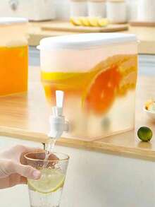 1 pieza Dispensador de bebidas, Jarra grande de 1 galón de capacidad con grifo, caja de almacenamiento de bebidas a prueba de fugas y reutilizable, para refrigerador, estantería y mostrador, organizadores y almacenamiento de cocina, accesorios de cocina