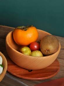 1pc Solid Wood Bowl, Plate, Salad Bowl, Fruit Tray, Snack Bowl