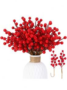 20 piezas - Adornos artificiales de bayas rojas, adornos navideños de bayas rojas falsas, decoración navideña de bayas de acebo, ramas artificiales de bayas rojas para decoración de árboles de Navidad, adornos navideños rojos, decoración del hogar para fiestas, decoración de bodas, manualidades DIY, adornos navideños, decoración para empaques de regalo, Acción de Gracias, Navidad