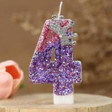 1pc Creative Digital Candle Crown Decoration Cake Decoration Candle, 0-9 Pink Purple Shining Digital Candle, Suitable For Birthday Cake, Large Festival Party