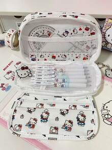Sanrio 1个装Hello Kitty印花铅笔盒小学生大容量文具袋可爱多层小猫铅笔盒儿童透明文具收纳盒 - 彩色 - 查看 9