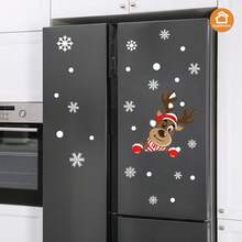 SUPSTICKER 1/2 件圣诞元素可爱卡通驯鹿和圣诞老人家居装饰贴纸，自粘 PVC 贴花，适用于客厅、卧室、厨房、浴室、墙壁、窗户、冰箱、节日氛围，12.79 * 9.33 英寸房间装饰墙贴墙贴 - 彩色 - 查看 2