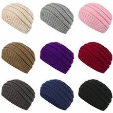 1pc Solid Color Thick Knitted Headband, Women Knitted Headband, Facial Wash Headband, Topless Ponytail Knit Hat, Sports & Fitness Headband Hat, Suitable For Multiple Occasions Hair Accessories Autumn Accessories Autumn Head Scarf Women Bandana Fashion Head Wrap Fall Hair Band Winter For Vacation Outfits Woman