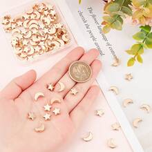 MAGICALCUTDIE 1box 100pcs 2 Style Alloy Beads Golden For Jewelry Findings Moon Star Mixed Patterns 9~11.5x8~9.5x3mm Hole: 1.6~2mm 50pcs/Style - 金色 - 查看 3