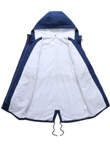 Alpha Camp 女士休闲通勤连帽拉链羽绒服，带保暖内衬和抽绳腰带，适合秋冬季穿着 - 藏蓝色 - 查看 3