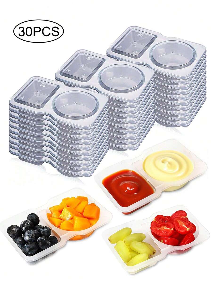 30个可重复使用的零食包装容器,可重复使用的带盖零食罐,双隔层零食容器,加厚便携零食蘸酱容器 - 無色 - 查看 1