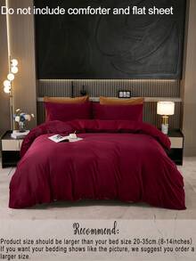 3 件套勃艮第天鹅绒纯色羽绒被套（1 个羽绒被套 + 2 个枕套，无填充物），现代风格，涤纶，柔软温暖，适合卧室，四季皆宜 - 酒紅色 - 查看 7