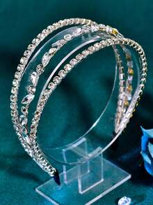 1件装奢华三排水钻新娘头饰，优雅婚礼发饰发箍情人节配饰 - 銀色 - 查看 6