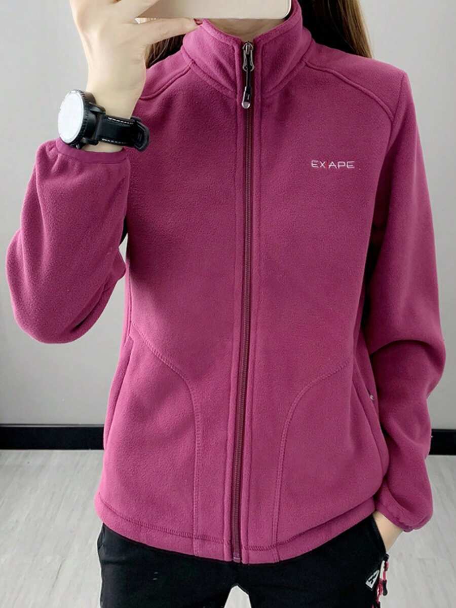 1件装 女士户外徒步登山330克加厚防风抓绒外套，冬季滑雪 - 酒紅色 - 查看 1