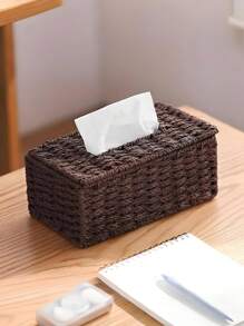 1 件手工编织纸巾架，卡其色，日式风格，适用于客厅、书桌、浴室、秋季装饰，手工仿常春藤编织纸巾盒