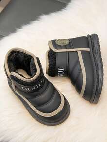 A Pair Of Children's Lettered Plush Warm Ankle Boots Is Suitable For Winter - Black - View 4