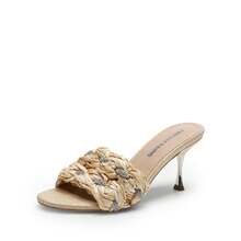 Women Comfortable Kitten Heel Thong Heeled Sandals Fashion Square Open Toe Slip On Casual Slides - 裸色 - 查看 1