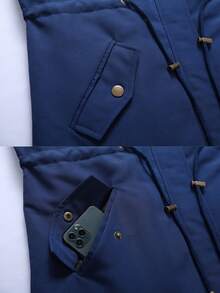 Alpha Camp 女士休闲通勤连帽拉链羽绒服，带保暖内衬和抽绳腰带，适合秋冬季穿着 - 藏蓝色 - 查看 5