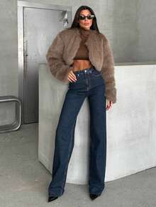 SQUALO Women's High Waist Straight Leg Jeans Work Women Clothes - Navy Blue - View 4