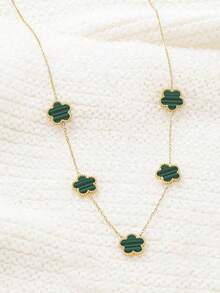 14K Gold Plated Four Leaf Clover Pendant Necklace Women Lucky Flower Jewelry - Green Stripe-14K Gold Plated - View 6