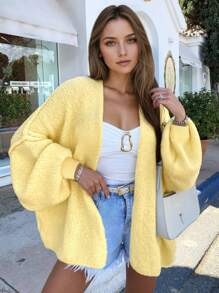 Women's Casual Loose Cream Yellow Homecoming Basic Cardigan Sweater, Suitable For Daily, Tea Party, Travel, Autumn/Winter