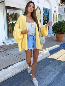 Women's Casual Loose Cream Yellow Homecoming Basic Cardigan Sweater, Suitable For Daily, Tea Party, Travel, Autumn/Winter