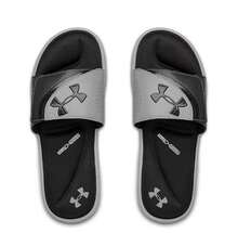 Under Armour 男子外穿籃球涼拖居家室內一字拖運動沙灘鞋 - 黑色/灰色 - 查看 3