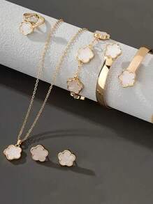 1 Set Alloy Flower Jewelry Set, 1 Necklace, 1 Pair Earrings, 2 Bracelets, 1 Ring, Suitable For Teenage Girls, Back To School Season - Multicolor - View 2