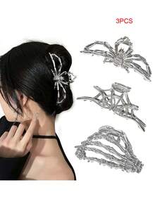 2pcs/1pc Unique Creative Dark Metal Skull Hair Clips,Punk Street Style Hair Claw Barrettes,Fashion Versatile Hair Accessories - Multicolor - View 12