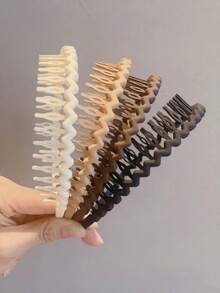 4 件装女士波浪形塑料齿发箍 - 棕色发饰，适合女性和女孩，休闲时尚发带，日常佩戴，派对，婚礼，美容，化妆，发箍，女士头饰 - 彩色 - 查看 4