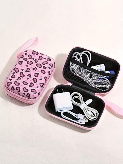 1pc EVA Fashion Cute Floral Print Handheld Digital Accessories Storage Bag Suitable For Cables Earphones Chargers And Other Digital Accessories Portable Protective Case Leopard Print Cheetah Print Charger Case Power Bank Phone Charger Digital Camera Accessories