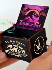 Wooden Carving Hand Crank Music Box, Jurassic Dinosaur Wooden Carving, Black And Purple Painted 8 Note Music Box, Children's Day Gift, Anime Peripherals, Commemorative Gift For Fans, Gift For Daughter, Son, Friend, Classmate, Birthday Gift, Exquisite Gift, Home Decor, Room Decor, Party Decor, Ornament Small Gift, Music Box