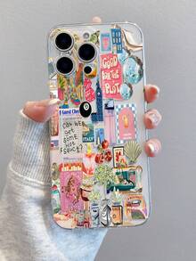 1 件时尚台球大楼字母鸡尾酒图案透明 TPU 全身防摔防指纹手机壳，适用于 Apple XS/XS Max/XR/11/12/13/14/14 Plus/15/15 Plus/16/16 Plus/7/8 Plus 等型号 - 彩色 - 查看 4