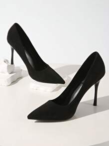 Fall/Winter 10cm High Heel Women's Pointed Toe Suede Low Vamp Sexy Party Nightclub Fashion Wedding Commute Daily Wear Pumps,Stilletos Heels,Stiletto Heels - Black - View 8