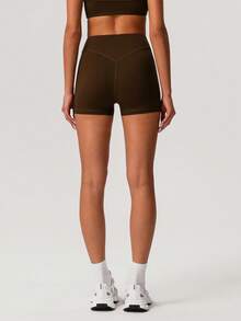 Sodalemon Quần short nữ không đường may, nhẹ, nâng mông, màu trơn, thích hợp cho yoga, chạy bộ và thể thao, size châu Âu. - Cà phê nâu - Xem 9