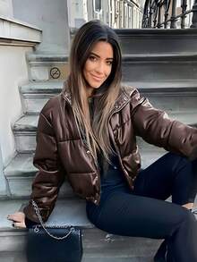 Elegant,Chic,Winter Clothes For Women,Jackets For Ladies,Vest,Coats For Women,Ladies Jackets Winter,Jackets For Women, Puffer Jacket Women,Winter,Y2k,Coats,Formal,Country,Coffee Brown,Brown Jacket,Spring,New Year,Vacation - Brown - View 7
