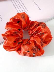 6pcs Minimalist Fashion Personalized Funny Halloween Atmosphere Satin Fabric Pumpkin, Skull, Spider, Ghost High Elastic High Ponytail Hair Scrunchies For Women, Suitable For Halloween Wear, Washing Face, Hair Accessories, Hair Ties, Scrunchy Hair Ties, Sport ,Head Piece