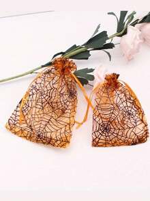 25/50/100 Pcs/Set, Party Drawstring Gift Bags, Halloween Candy And Snack Bags, 4x6 Inch Drawstring Lace Gift Bags, Small Gift Bags, Party Favors (Pumpkin, Spiderweb, Skull, Bat), Event And Party Supplies, Party Favor Boxes And Bags, Party Favors, Candy Gift Net Drawstring Gift Bags, Suitable For Trick-Or-Treating, Weddings, Birthdays, And Holidays, Halloween Decorative Accessories, Holiday Themed Materials, Wedding Decorations - Multicolor - View 9