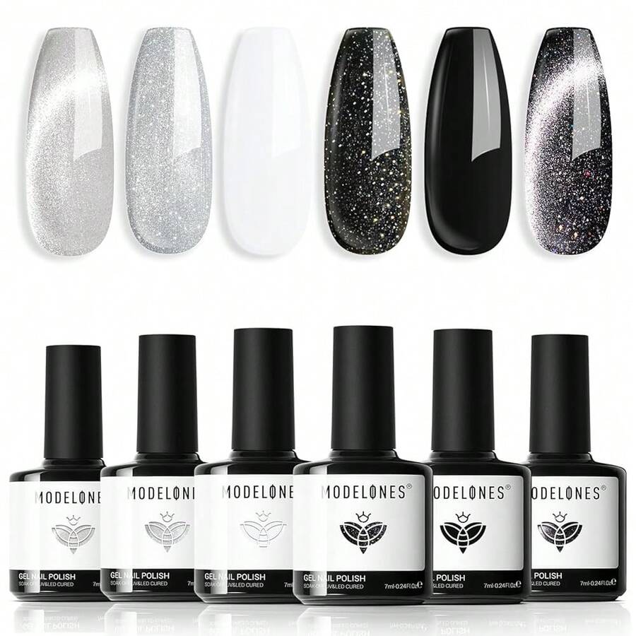 Cat Eye Gel Nail Polish Set, 6 Colors 9D Glassy Cat Eye Glitter Gel Polish Black Red Purple Blue Silver Brown Nail Polish All Seasons With Magnet Soak Off Led DIY Salon Gift-842643 - A-2午夜星塵 - 查看 1