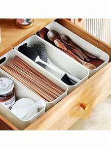 1/2/5 件/10 件白色塑料抽屉整理器套装，多功能浴室和梳妆台抽屉整理托盘，用于存放化妆品、卧室、厨房用具和办公室储物箱 - 白色 - 查看 10