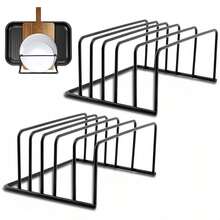 1pc Cutting Board Storage Box, Cutting Board Rack Stand With 1.0 And 0.6 Inch Wide Slots, Cutting Board Holder, Cutting Board Storage Rack, Cabinet Baking Organizer, Kitchen Accessories, Kitchen Storage - Black - View 3