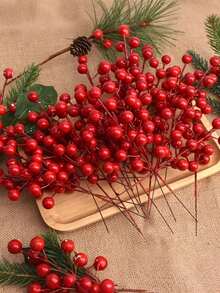 20 piezas - Adornos artificiales de bayas rojas, adornos navideños de bayas rojas falsas, decoración navideña de bayas de acebo, ramas artificiales de bayas rojas para decoración de árboles de Navidad, adornos navideños rojos, decoración del hogar para fiestas, decoración de bodas, manualidades DIY, adornos navideños, decoración para empaques de regalo, Acción de Gracias, Navidad